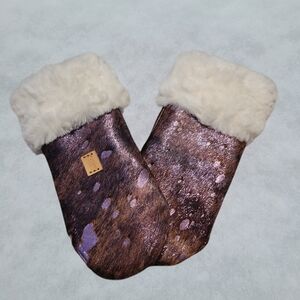 Handcrafted Genuine Leather Metallic Purple Hair On Cowhide Mittens